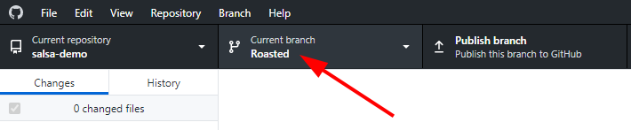 The middle tab of the salsa repository indicates that the current branch is the 'Roasted' branch.